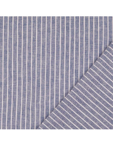 Leinen-Baumwollstoff - Feine Streifen - Jeansblau