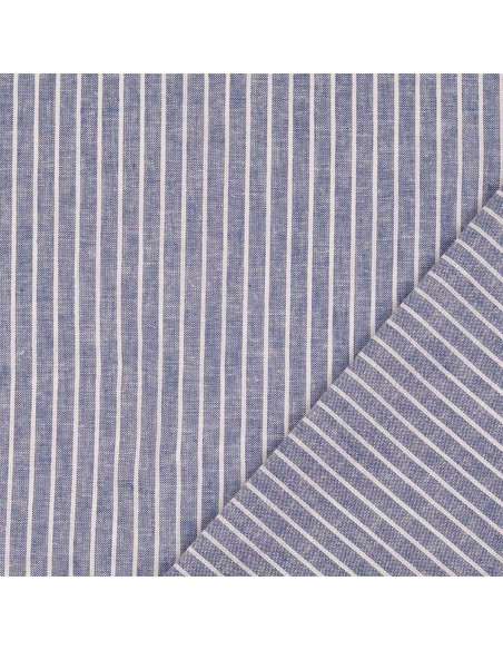Leinen-Baumwollstoff - Feine Streifen - Jeansblau