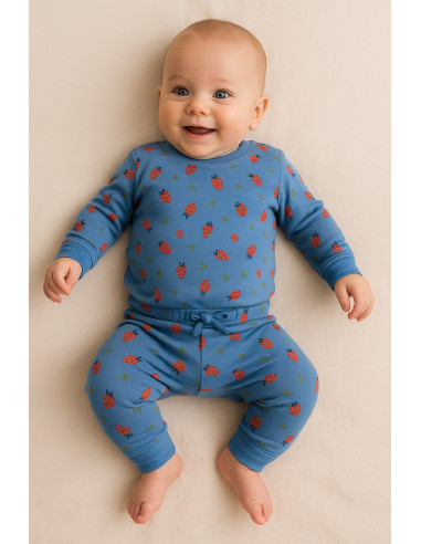 Jersey-Stoff Erdbeeren - Hellblau