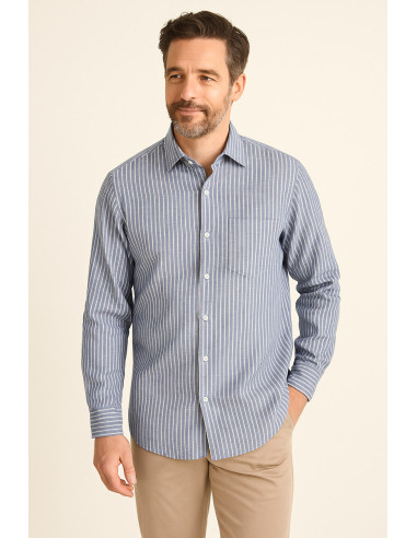 Leinen-Baumwollstoff - Feine Streifen - Jeansblau