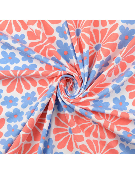 Fantasiestoff Jersey - Sechzigerjahre-Blumen in Rot und Blau