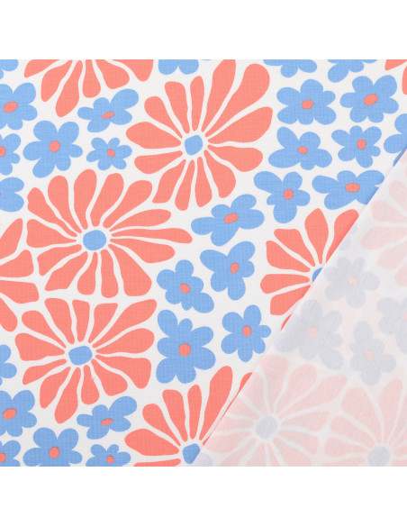Fantasiestoff Jersey - Sechzigerjahre-Blumen in Rot und Blau