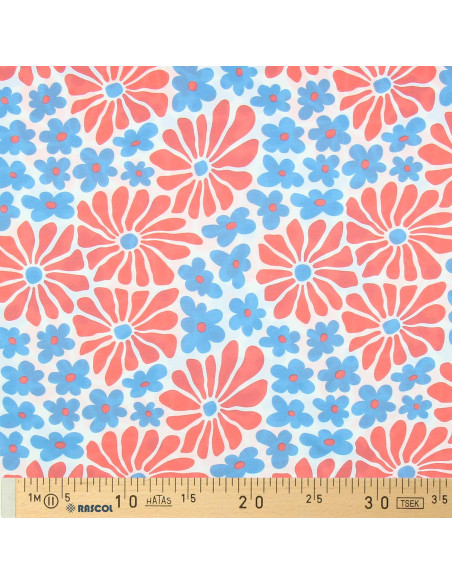 Fantasiestoff Jersey - Sechzigerjahre-Blumen in Rot und Blau