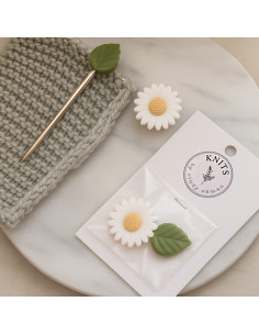 Maschenstopper für Stricknadeln - Weiße Margerite