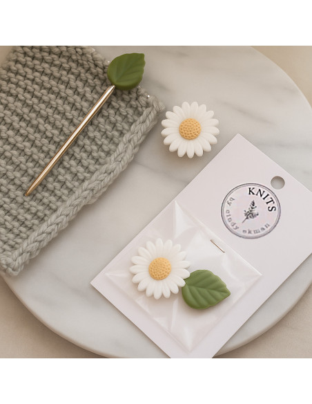 Maschenstopper für Stricknadeln - Weiße Margerite