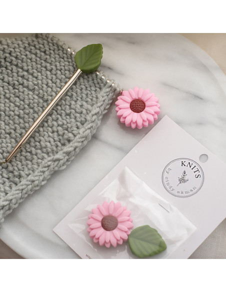 Maschenstopper für Stricknadeln - Rosa Margerite