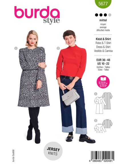 Kleid- und T-Shirt-Schnittmuster - Burda 5677