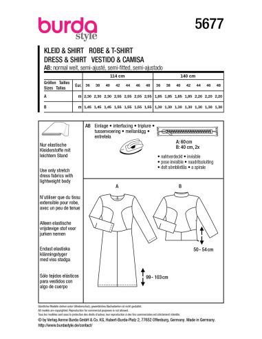 Kleid- und T-Shirt-Schnittmuster - Burda 5677
