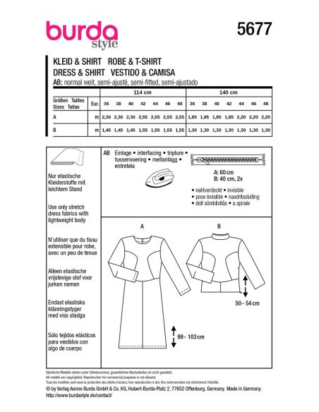 Kleid- und T-Shirt-Schnittmuster - Burda 5677
