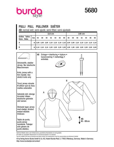 Pullover- und T-Shirt-Schnittmuster - Burda 5680