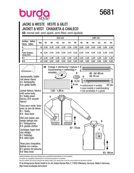 Jacken- und Westen-Schnittmuster - Burda 5681