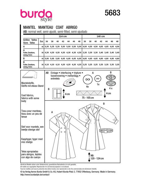 Mantelschnittmuster - Burda 5683