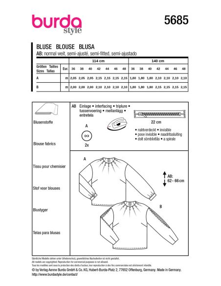 Blusenmuster - Burda 5685