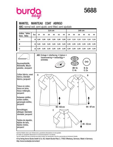 Mantel- und Jackenschnittmuster - Burda 5688