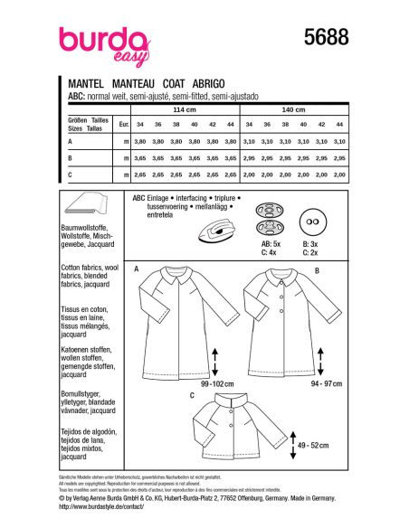 Mantel- und Jackenschnittmuster - Burda 5688