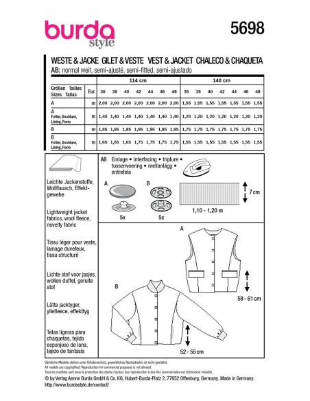 Weste Schnittmuster - Burda 5698