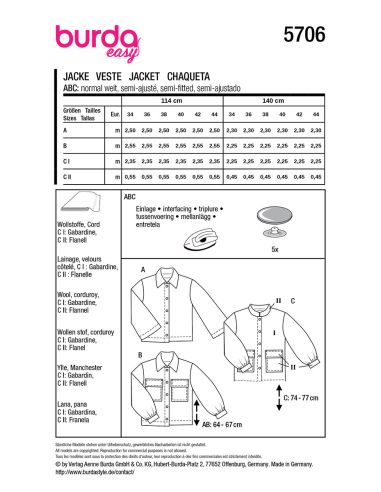 Jackenschnittmuster - Burda 5706