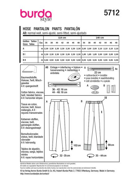 Hosenmuster - Burda 5712