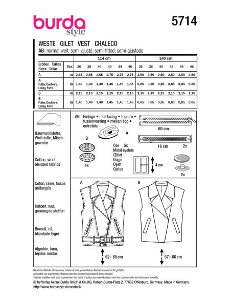 Weste Schnittmuster - Burda 5714
