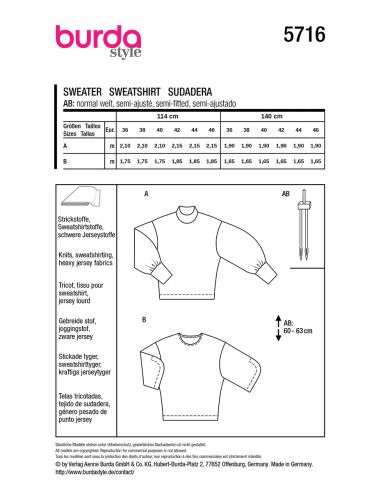 Sweatshirt-Schnittmuster - Burda 5716