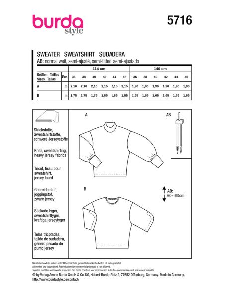 Sweatshirt-Schnittmuster - Burda 5716