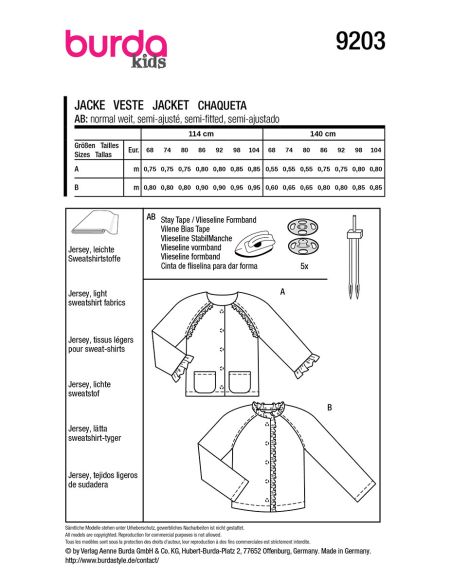 Jackenschnittmuster - Burda 9203