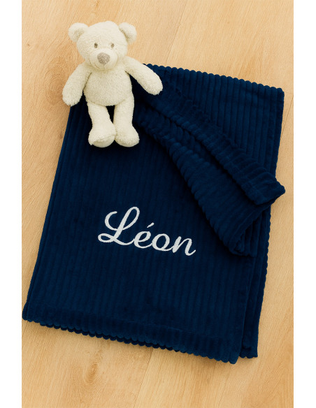 Minky-Stoff mit breiten Rippen - Marineblau