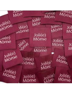 Satz von 5 aufnähbaren gewebten Etiketten Joli Môme bordeaux