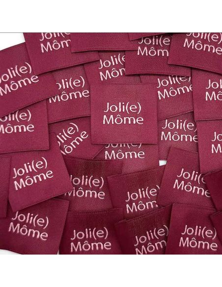 Satz von 5 aufnähbaren gewebten Etiketten Joli Môme bordeaux