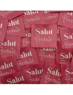 Satz von 5 gewebten Aufnähern zum Annähen Hallo Schönheit Indisches Rosa
