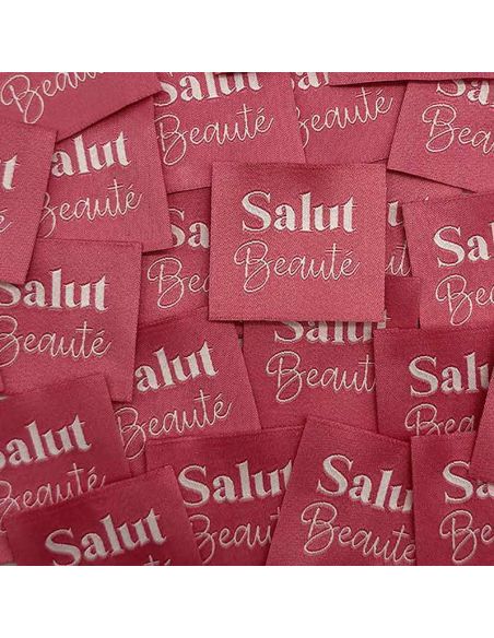 Satz von 5 gewebten Aufnähern zum Annähen Hallo Schönheit Indisches Rosa