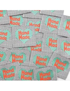 Satz von 5 gewebten Etiketten zum Annähen Hand Made Neon