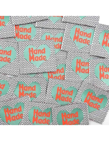 Satz von 5 gewebten Etiketten zum Annähen Hand Made Neon