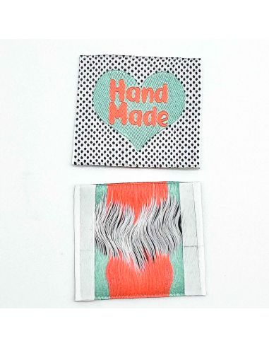 Satz von 5 gewebten Etiketten zum Annähen Hand Made Neon