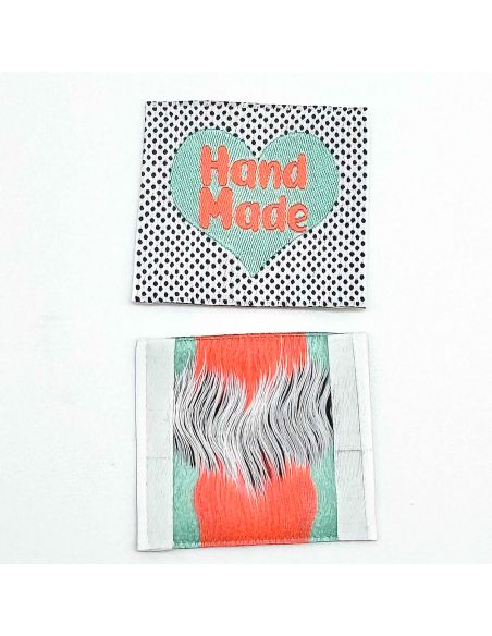 Satz von 5 gewebten Etiketten zum Annähen Hand Made Neon