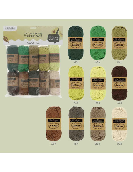 Packung mit 10 Knäueln Scheepjes Catona Colour Pack - Avocado Toast