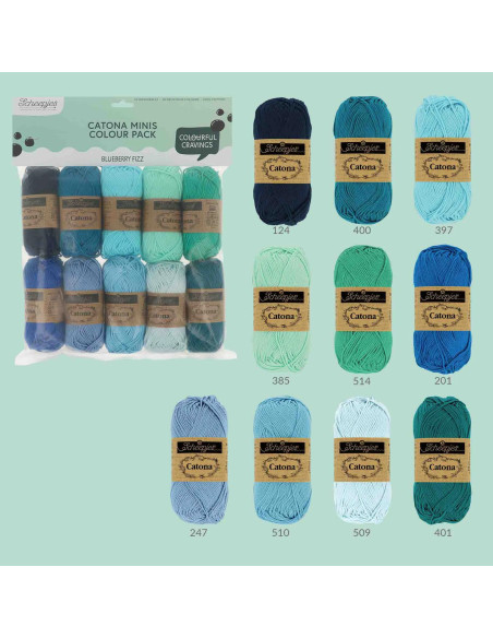 Beutel mit 10 Knäueln Scheepjes Catona Colour Pack - Blueberry Fizz
