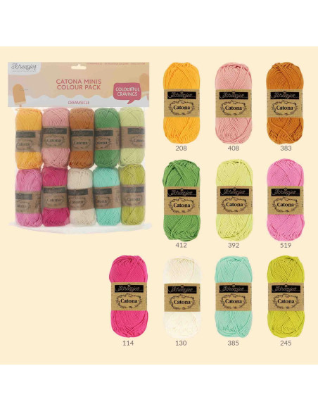 Beutel mit 10 Knäueln Scheepjes Catona Colour Pack - Creamsicle