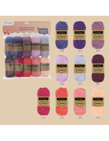 Beutel mit 10 Knäueln Scheepjes Catona Colour Pack - Berry Bliss
