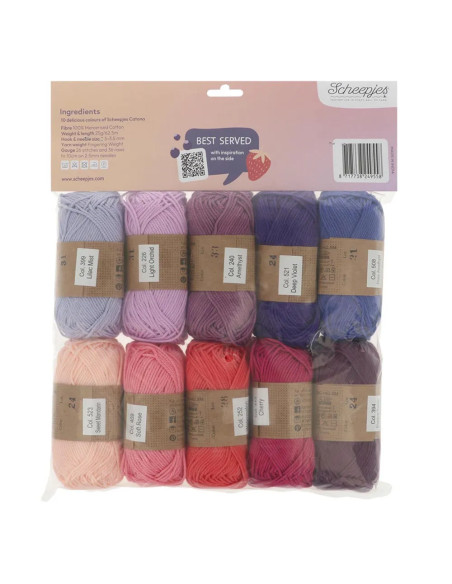 Beutel mit 10 Knäueln Scheepjes Catona Colour Pack - Berry Bliss
