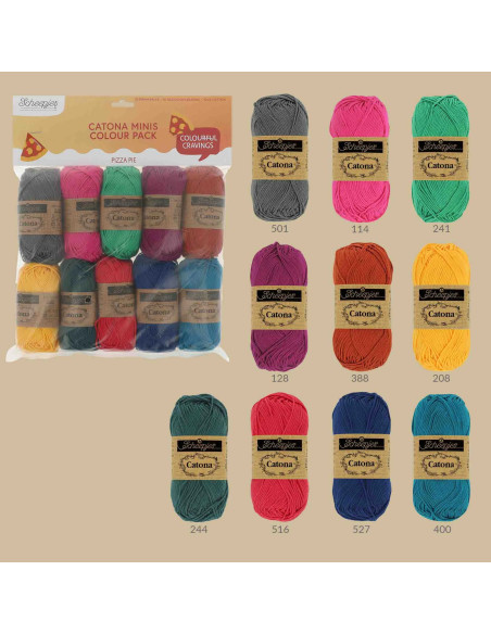 Beutel mit 10 Knäueln Scheepjes Catona Colour Pack - Pizza Pie