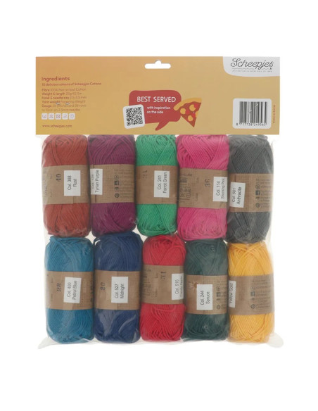 Beutel mit 10 Knäueln Scheepjes Catona Colour Pack - Pizza Pie