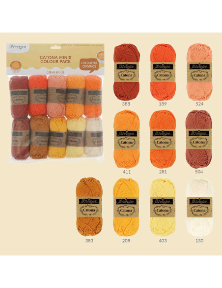 Beutel mit 10 Knäueln Scheepjes Catona Colour Pack - Crème brûlée