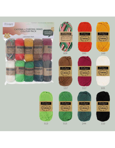 Beutel mit 10 Knäueln Scheepjes Catona Colour Pack - Weihnachten