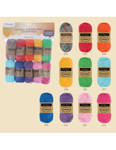 Beutel mit 10 Knäueln Scheepjes Catona Colour Pack - Obstplatte
