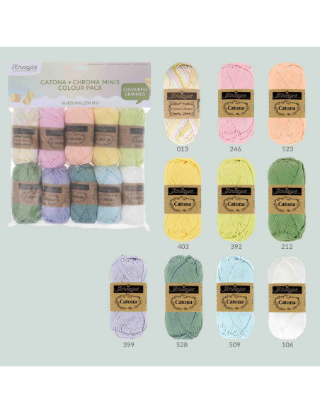 Beutel mit 10 Knäueln Scheepjes Catona Colour Pack - Marshmallow-Mix