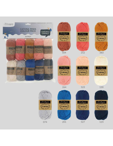 Beutel mit 10 Knäueln Scheepjes Catona Colour Pack - Antipasti