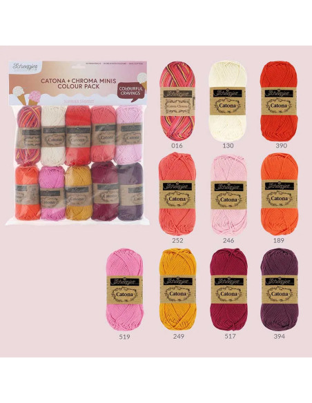 Beutel mit 10 Knäueln Scheepjes Catona Colour Pack - Summer Sherbet