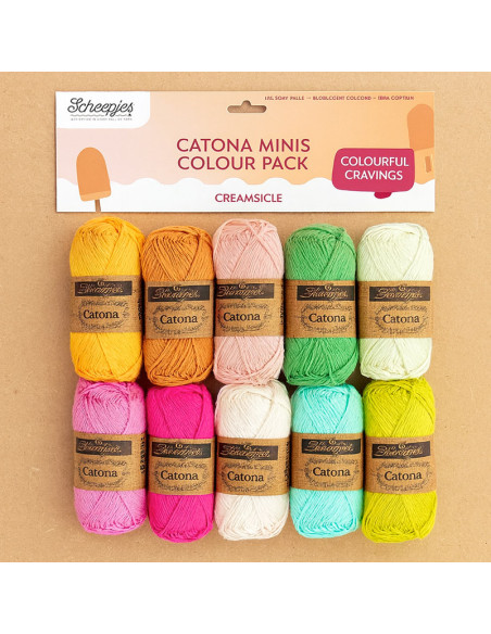Beutel mit 10 Knäueln Scheepjes Catona Colour Pack - Creamsicle