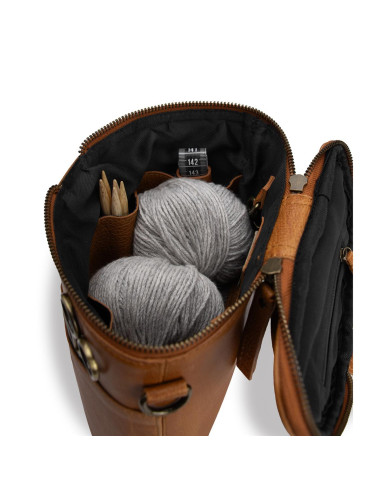 Ledertasche für Strickzubehör Muud Grace - Whisky
